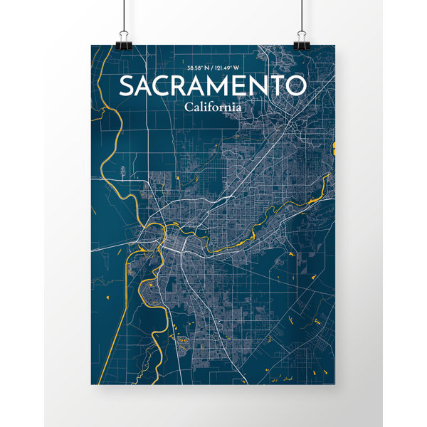 Wrought Studio 'Sacramento City Map' Graphic Art Print Poster in Blue